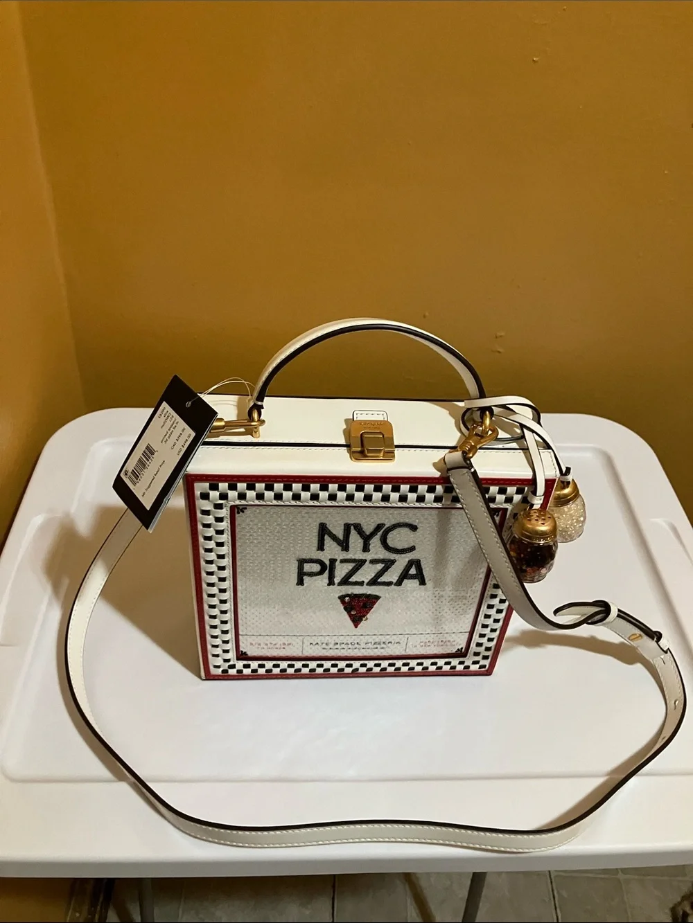 NYC Pizza White Top-Handle Crossbody Bag